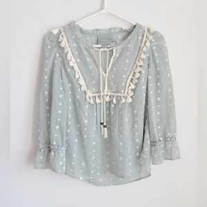 Anthropologie Maeve Sawyer Tassel Peasant Top Blouse Size XS As Is